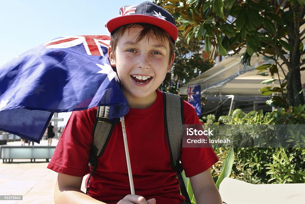 Joyful child flying flag  Australia Stock Photo