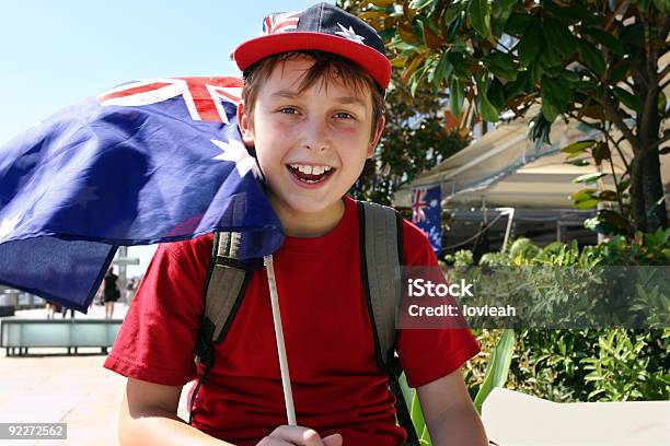 Joyful Child Flying Flag Stock Photo - Download Image Now - Australia, Australia Day, Australian Culture