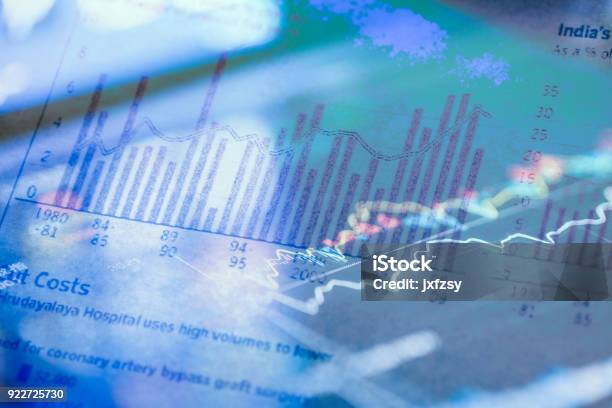 Histogram Graph With Stock Market Chart Data Stock Photo - Download Image Now - Analyzing, Budget, Business