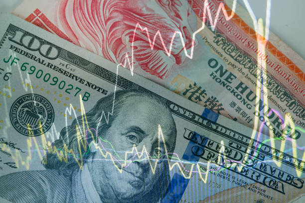 100 hong kong dollar with 100 us dollar stock photo