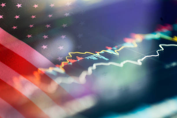 american flag with stock trend stock photo