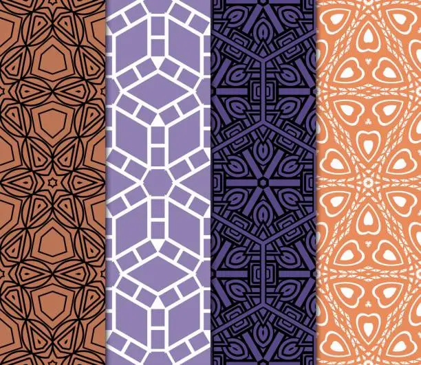Photo of set of decorative ethnic ornament. Seamless vector illustration. For printing on fabric, paper for scrapbooking, wallpaper, cover, page book.