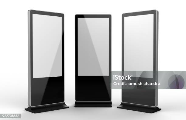 Wifi Network Multi Touch Floor Standing Lcd Ad Display Digital Signage Display Touch Monitor 3d Render Illustration Stock Photo - Download Image Now