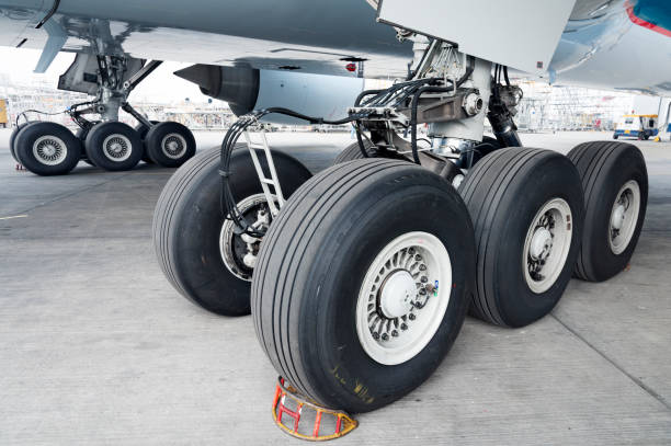istock Close up of aircraft wheel 922739630