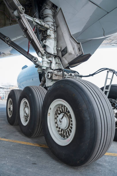 istock Close up of aircraft wheel 922739640