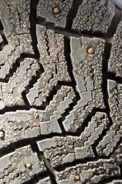 istock Snowflakes on rubber from car as background 922740354
