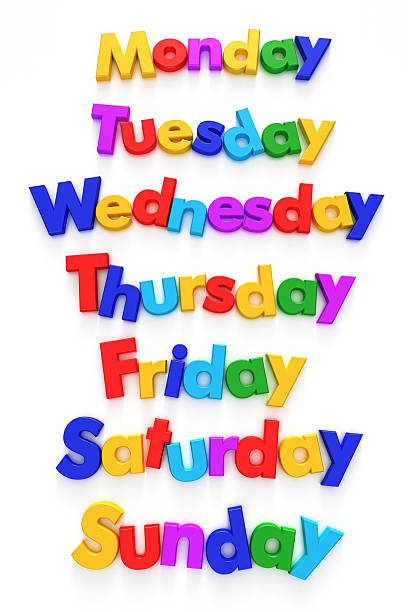 Days of the week in colourful letter magnets  magnetic letter stock pictures, royalty-free photos & images