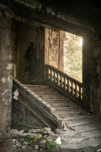 Stairway in abandoned Council of Ministers building in Sukhumi, Abkhazia