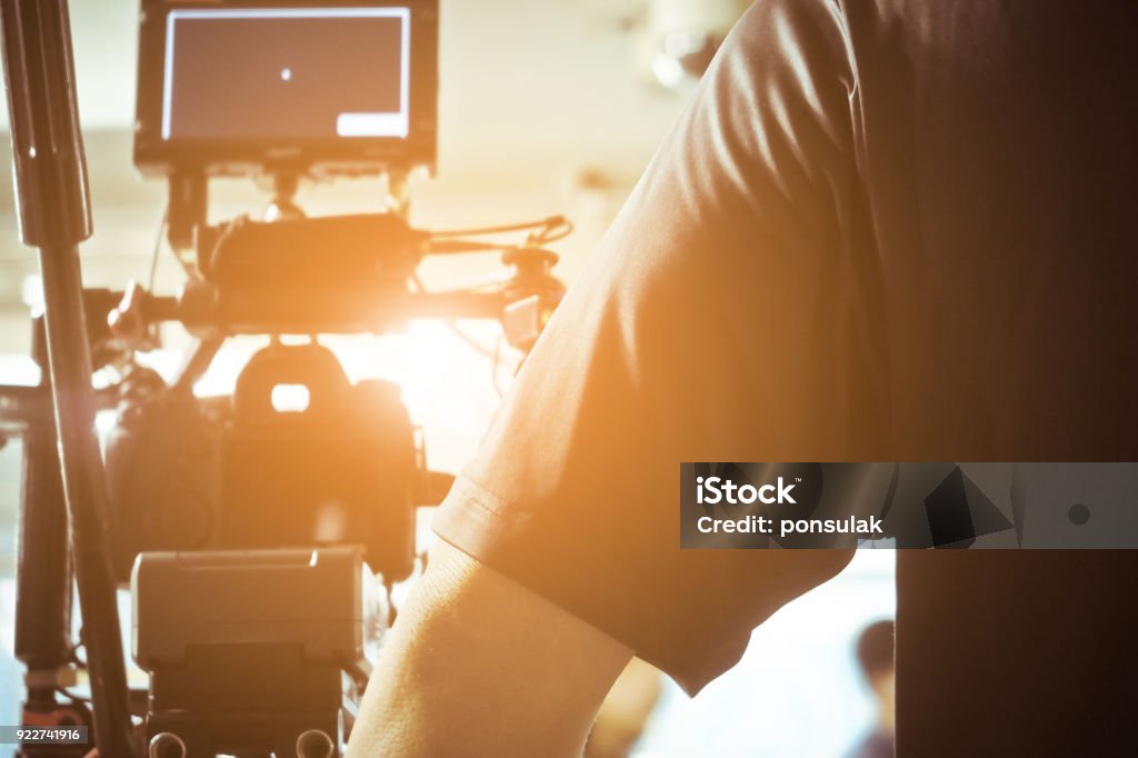 Behind the scenes Cinema Camera on Film Set, Behind the scenes background, film crew production Film Set Stock Photo