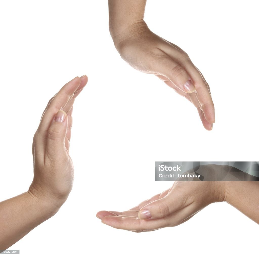 Três mãos isolado no fundo branco com espaço para texto - Royalty-free Esfera Foto de stock