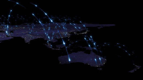 istock 3D rendering abstract of world network, internet and global connection concept. Elements of this image furnished by NASA 922742222