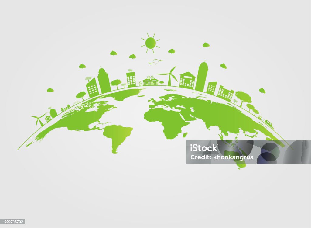 Ecology.Green cities help the world with eco-friendly concept ideas.vector illustration Recycling stock vector