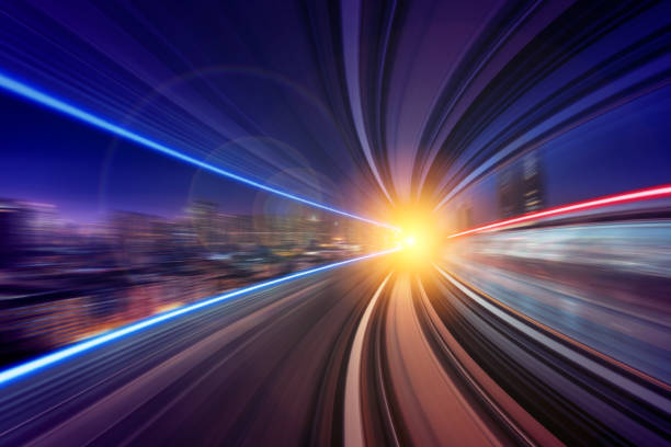istock Creative image of moving train in city 922744982
