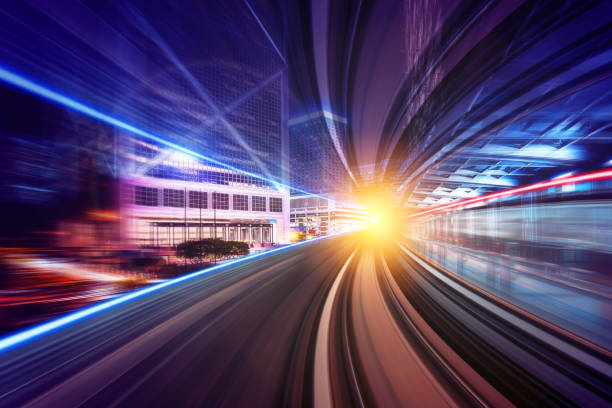 istock Creative image of moving train in city 922744986