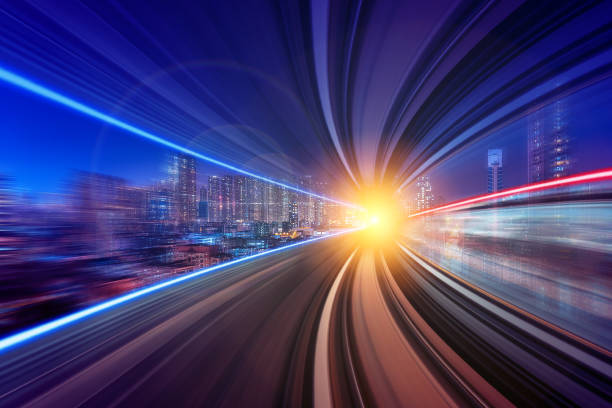 istock Creative image of moving train in city 922744990