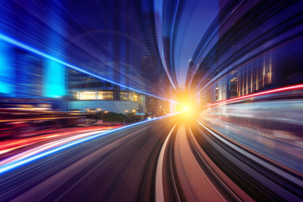 istock Creative image of moving train in city 922744992