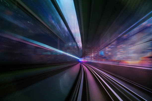 istock Creative image of moving train in city 922744998