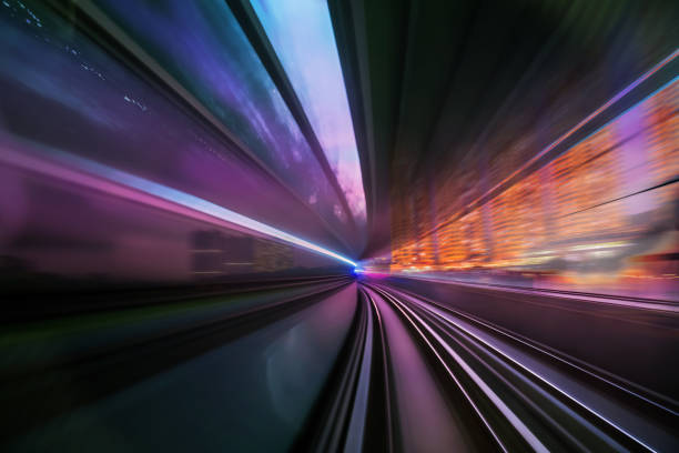 istock Creative image of moving train in city 922745004