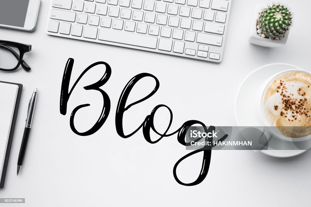 Blogging,blog concepts ideas with worktable Blogging,blog concepts ideas with white worktable Blogging Stock Photo