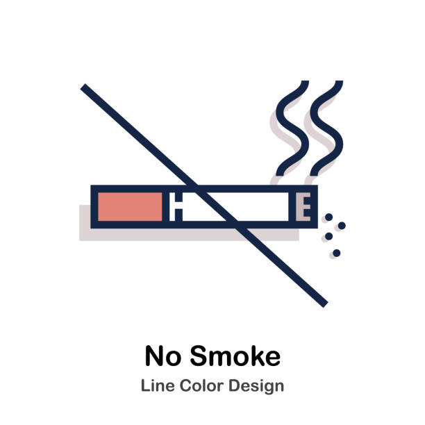 No smoke Cigarette with strike through Line color icon cigarette warning label stock illustrations