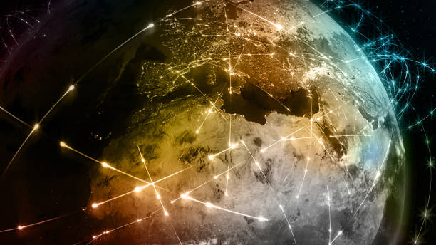 istock 3D rendering abstract of world network, internet and global connection concept 922750700
