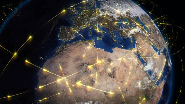 renderowanie 3d abstrakcji światowej sieci, internetu i globalnej koncepcji połączenia - globe earth speed world map zdjęcia i obrazy z banku zdjęć