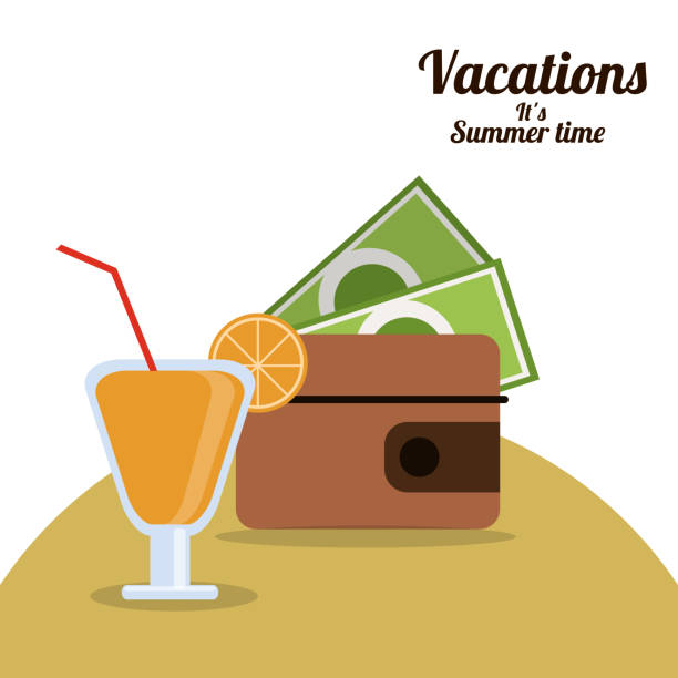 休暇夏の時間 - カクテルの財布のお金 - umbrella two objects cocktail drink点のイラスト素材／クリップアート素材／マンガ素材／アイコン素材