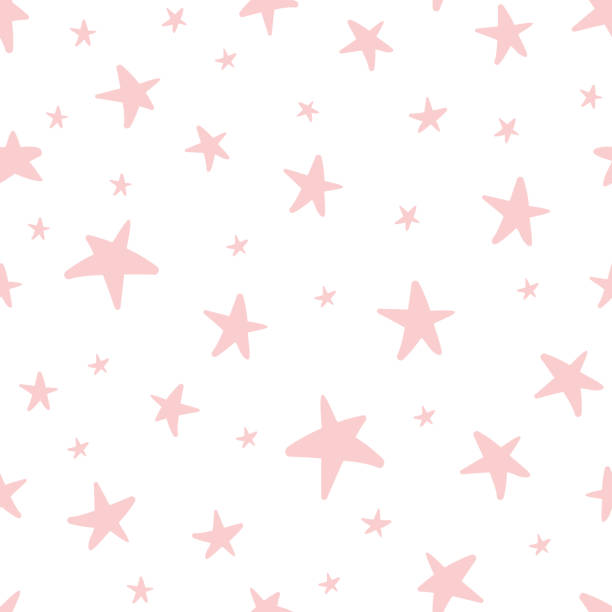 Vector seamless pattern decoreted pink stars for Christmas backgound, birthday baby shower textile vector art illustration