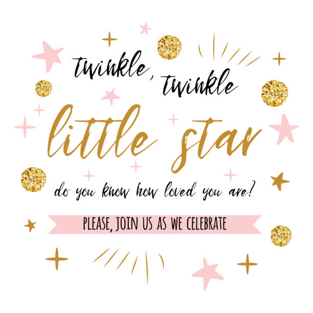 Twinkle twinkle little star text with gold polka dot and pink star for girl baby shower card invitation template vector art illustration