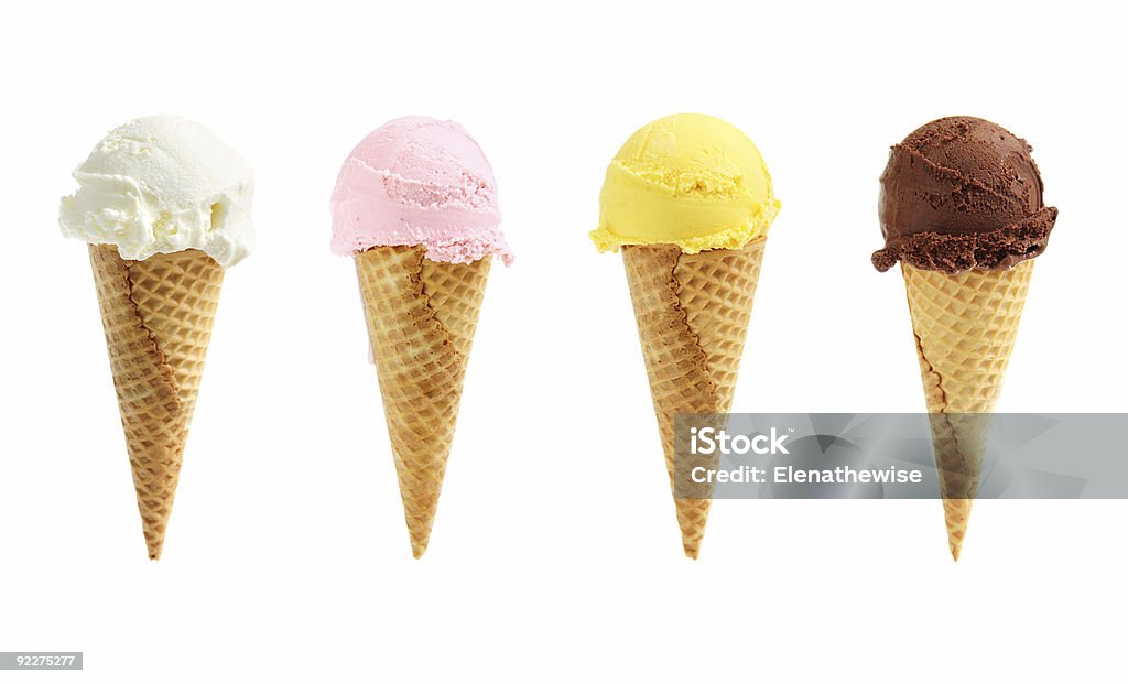 Assorted ice cream in sugar cones  Ice Cream Cone Stock Photo