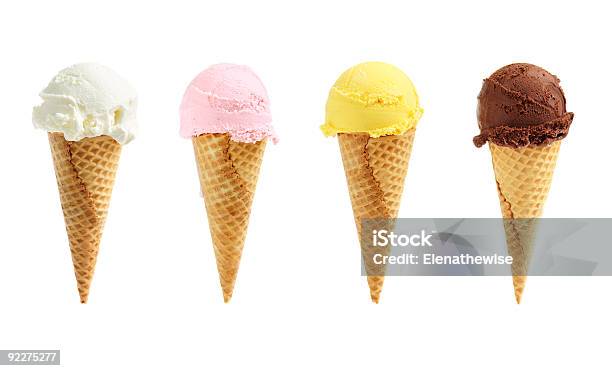 Assorted Ice Cream In Sugar Cones Stock Photo - Download Image Now - Ice Cream Cone, Cone Shape, Cut Out