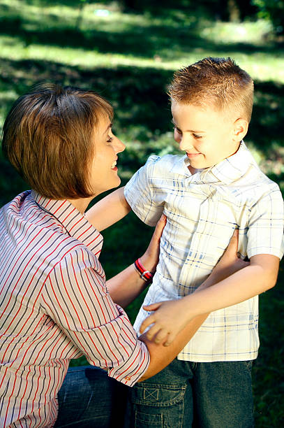 mother and son stock photo