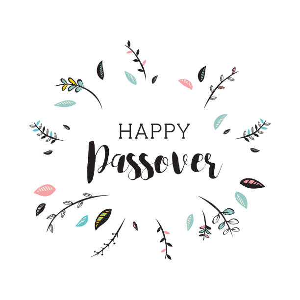 glücklich passah-karte mit blumenschmuck. vektor-illustration - passover stock-grafiken, -clipart, -cartoons und -symbole