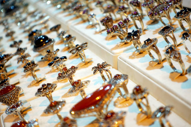 istock Rows of rings with different stones 922757566