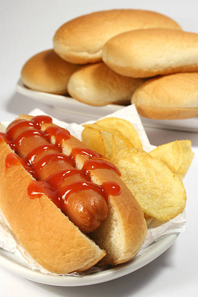 Hot Dog and Potato Chips stock photo