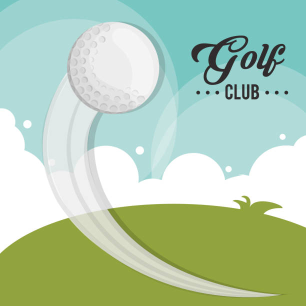 ilustraciones, imágenes clip art, dibujos animados e iconos de stock de club de golf campo de vuelo de bola - golf power golf course challenge