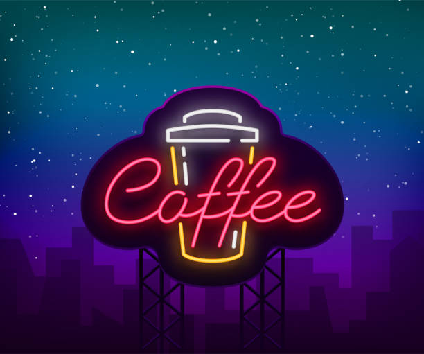 istock Coffee neon sign logo vector illustration, emblem in neon style, bright night sign, night advertisement of coffee. Billboard 922759368