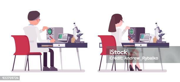 Male And Female Scientist Measuring Stock Illustration - Download Image Now - Adult, Assistant, Beautiful People