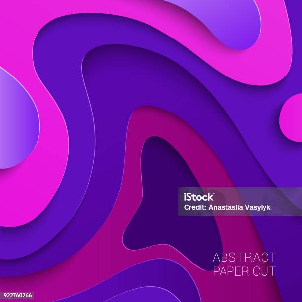 Paper Cut Background Vector Illustration Of Paper Decoration With Wavy Layers Cut Out Shapes Origami Or Carving Pattern Banner Flyer Cover Template Design Colorful Carving Art Blue And Violet Stock Illustration - Download Image Now