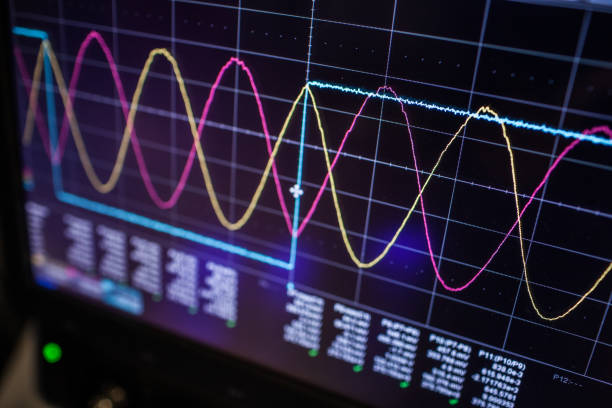 Digital oscilloscope is used by an experienced electronic engineer in the laboratory stock photo