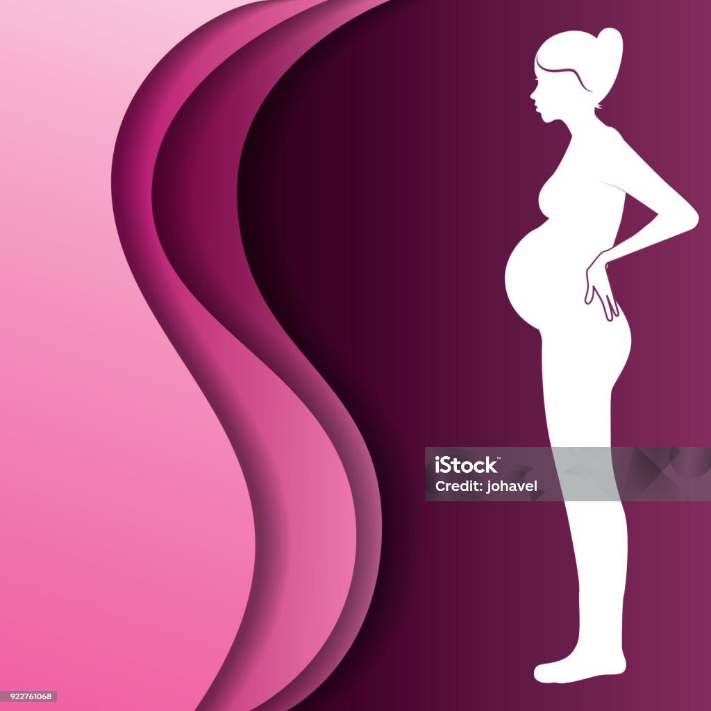white silhouette woman pregnant pink wave background white silhouette woman pregnant pink wave background vector illustration Pregnant stock vector