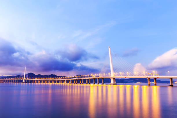 Shenzhen bay bridge at sunrise,shenzhen,china.