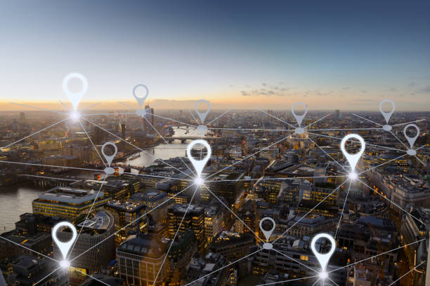 hálózati gps navigáció modern város jövő technológia - kulturális örökségi helyszín témájú stock jellegű vizuális alkotások, jogdíjmentes fotók és képek