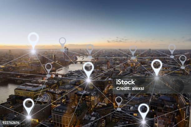 Network Gps Navigation Modern City Future Technology Stock Photo - Download Image Now