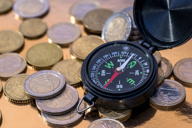 istock euro coin and compass. Concept for financial direction 922762740