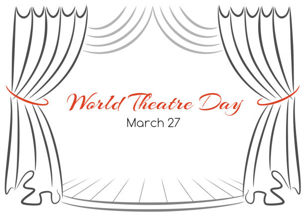 World theatre day vector greeting card with curtains and scene vector art illustration