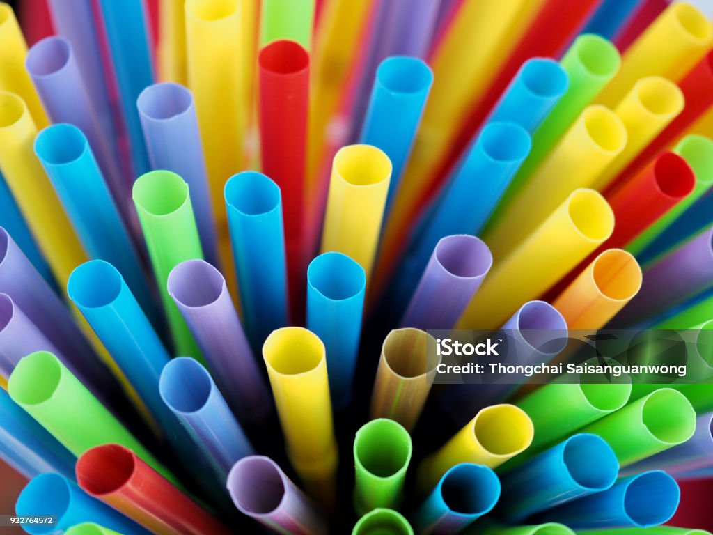 Many tubes or straws for the sale of cold drinks. Drinking Straw Stock Photo