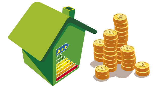 green house energy efficiency graph Energy-saving or Energo-passive house. Alternative energy resources fuel and power generation greenhouse efficiency power supply stock illustrations