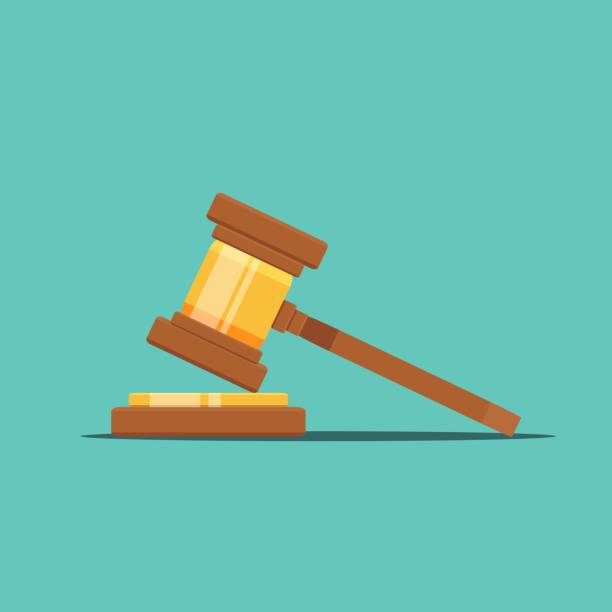 Gavel judge vector illustration in a flat style Gavel judge vector illustration in a flat style. Gavel icon flat isolated on a colored background. Wooden gavel law concept. judge law illustrations stock illustrations