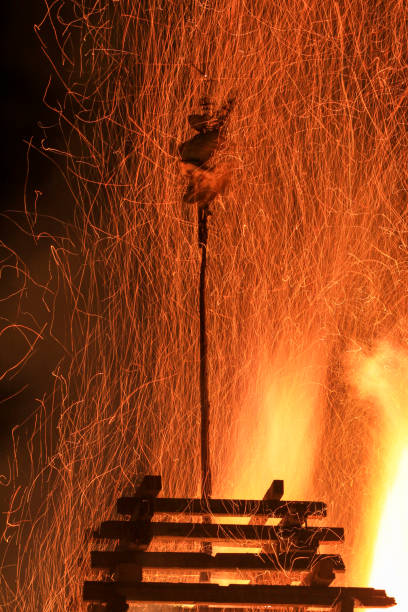 big huge traditional fire. burning of witches in a bonfire. - witchcraft heights imagens e fotografias de stock